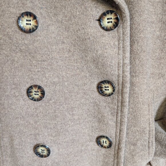 Vintage Calvin Klein Double Breasted Wool/Silk Pea Coat | Oat Women's Size 10 - Picture 4 of 15